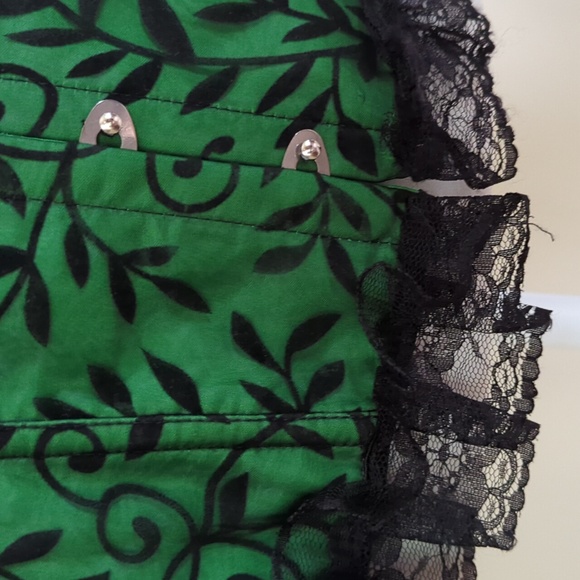 Strapless Lace Ruffle Lace Up Corset With Panty Lingerie Plus 4XL Green Black - Picture 6 of 16